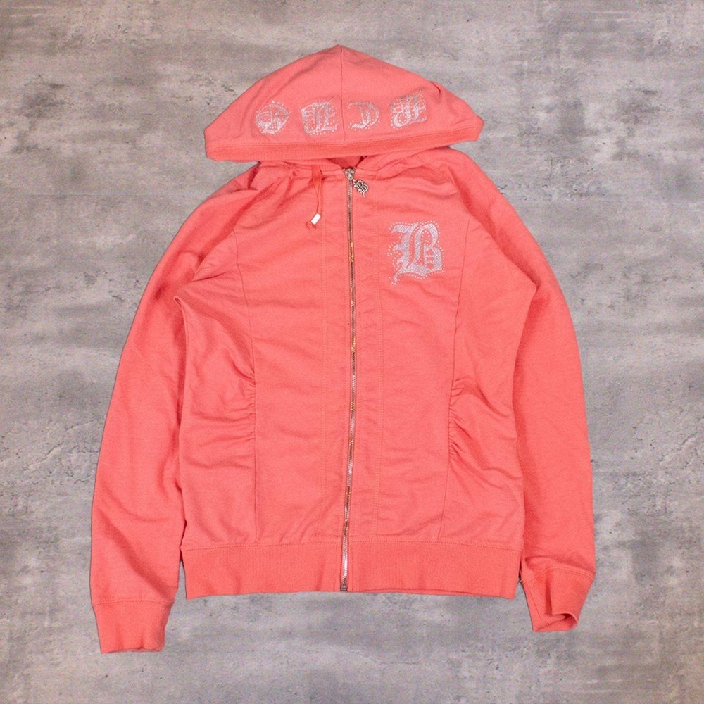Y2K 2000's bobomarazria Pink Rhinestone Pink Zip Hoodie Sweater